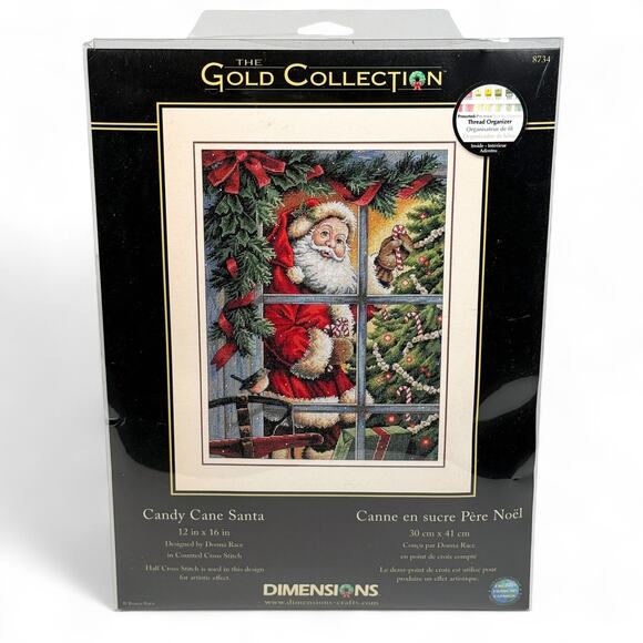 Candy Cane Santa Counted Cross Stitch Kit 12 x 16 Inch Dimensions 8734 Christmas - Picture 1 of 3